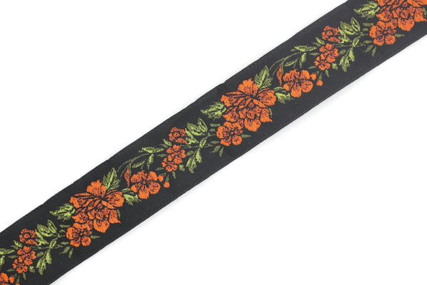 25 mm Orange / Black Floral Jacquard trim (0.98 inches, vintage Ribbon, Decorative Craft Ribbon, Floral Jacquard Ribbon, Trim, ribbon, 25096