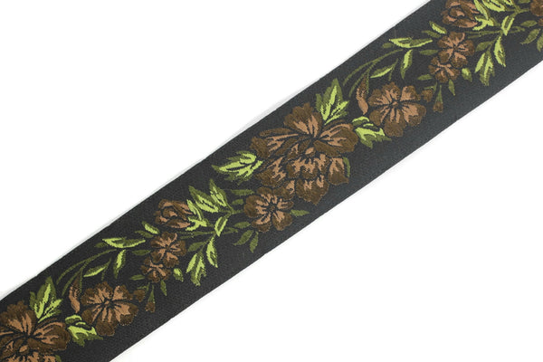 35 mm Brown / Black Floral Jacquard trim (1.37 inches, vintage Ribbon, Decorative Craft Ribbon, Floral Jacquard Ribbon, towel trim, 35096