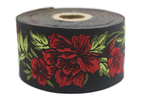 50 mm Red/ Black Floral Jacquard trim (1.96 inches), vintage Ribbon, Decorative Craft Ribbon, Floral Jacquard Ribbon, Trim, 50096