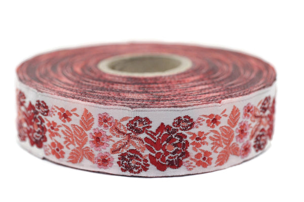 22 mm Red Floral Embroidered ribbon (0.86 inches), Vintage Jacquard, Floral ribbon, Sewing trim, Jacquard trim, Jacquard ribbon, 22097