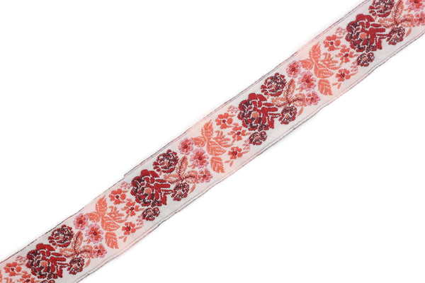 22 mm Red Floral Embroidered ribbon (0.86 inches), Vintage Jacquard, Floral ribbon, Sewing trim, Jacquard trim, Jacquard ribbon, 22097