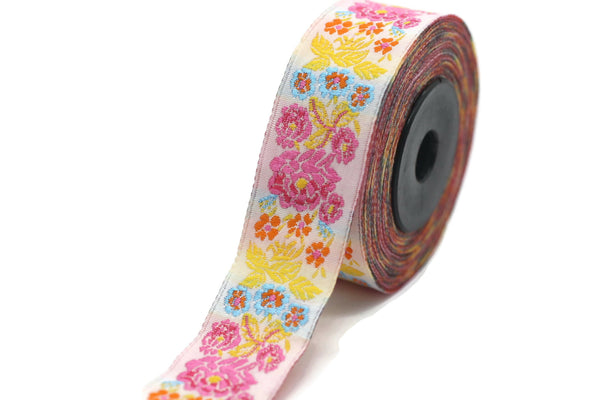 22 mm Colorful Floral Embroidered ribbon (0.86 inches), Vintage Jacquard, Floral ribbon, Sewing trim, Jacquard trim, Jacquard ribbon, 22097