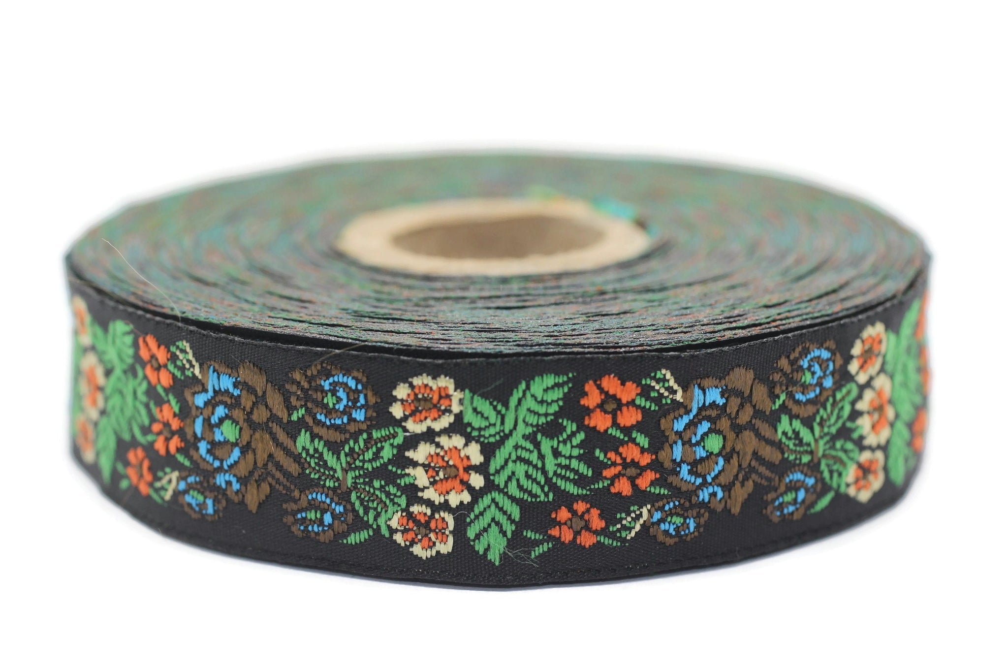 22 mm Green Floral Embroidered ribbon (0.86 inches), Vintage Jacquard, Floral ribbon, Sewing trim, Jacquard trim, Jacquard ribbon, 22097