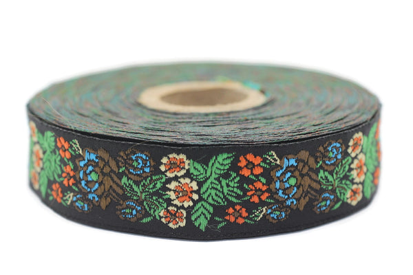 22 mm Green Floral Embroidered ribbon (0.86 inches), Vintage Jacquard, Floral ribbon, Sewing trim, Jacquard trim, Jacquard ribbon, 22097