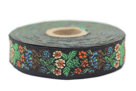 22 mm Green Floral Embroidered ribbon (0.86 inches), Vintage Jacquard, Floral ribbon, Sewing trim, Jacquard trim, Jacquard ribbon, 22097