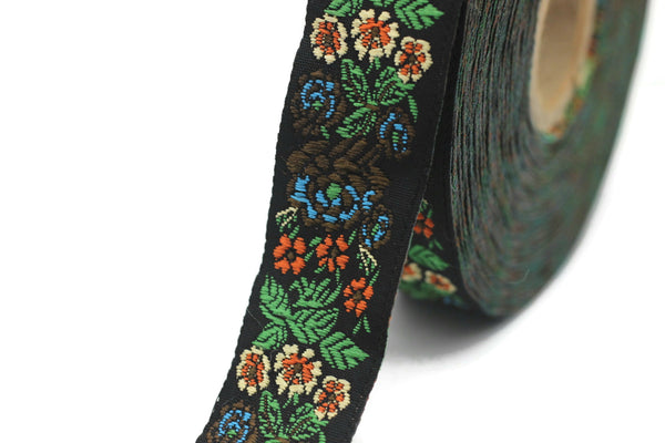22 mm Green Floral Embroidered ribbon (0.86 inches), Vintage Jacquard, Floral ribbon, Sewing trim, Jacquard trim, Jacquard ribbon, 22097