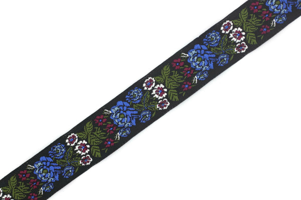 22 mm Blue Floral Embroidered ribbon (0.86 inches), Vintage Jacquard, Floral ribbon, Sewing trim, Jacquard trim, Jacquard ribbon, 22097