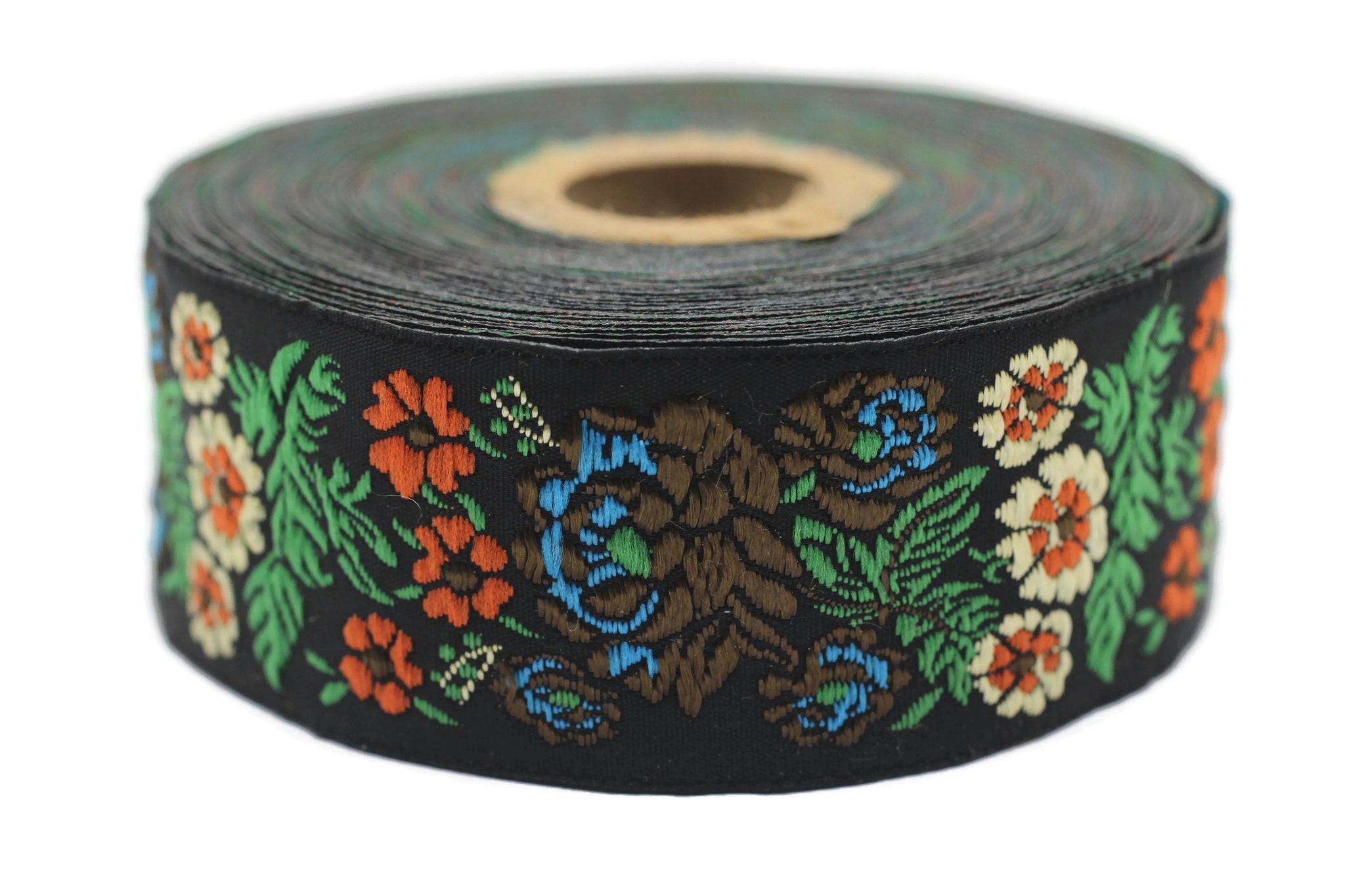 35 mm Green Floral Embroidered ribbon (1.37 inches), Vintage Jacquard, Floral ribbon, Sewing trim, Jacquard trim, Jacquard ribbon, 35097