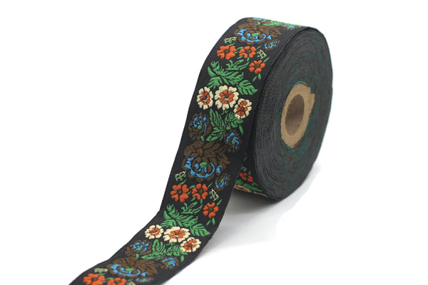 35 mm Green Floral Embroidered ribbon (1.37 inches), Vintage Jacquard, Floral ribbon, Sewing trim, Jacquard trim, Jacquard ribbon, 35097