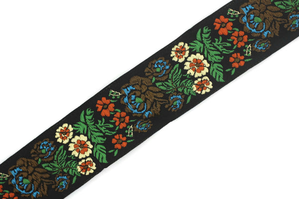 35 mm Green Floral Embroidered ribbon (1.37 inches), Vintage Jacquard, Floral ribbon, Sewing trim, Jacquard trim, Jacquard ribbon, 35097