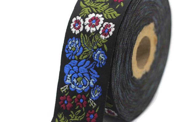 35 mm Blue Floral Embroidered ribbon (1.37 inches, Vintage Jacquard, Floral ribbon, Sewing trim, Jacquard trim, Jacquard ribbon, 35097