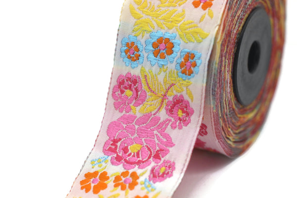 35 mm Colorful Floral Embroidered ribbon (1.37 inches), Vintage Jacquard, Floral ribbon, Sewing trim, Jacquard trim, Jacquard ribbon, 35097