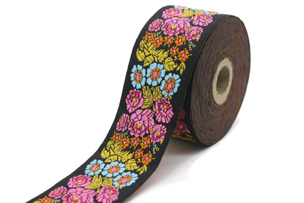 50 mm colorful Floral Embroidered ribbon (1.96 inches, Vintage Ribbon, Floral ribbon, Sewing trim, Jacquard trim, Jacquard ribbon, 50097
