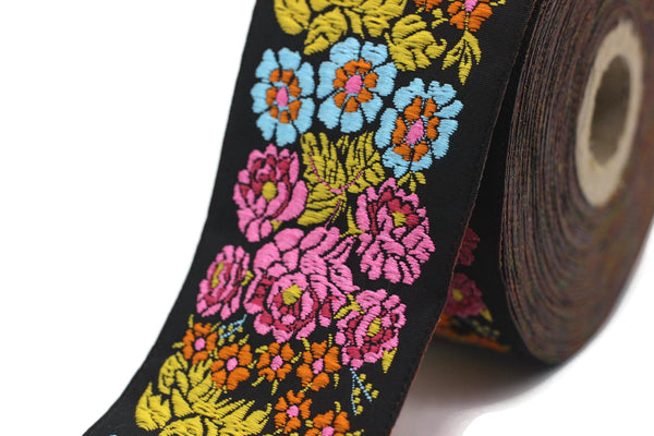 50 mm colorful Floral Embroidered ribbon (1.96 inches, Vintage Ribbon, Floral ribbon, Sewing trim, Jacquard trim, Jacquard ribbon, 50097