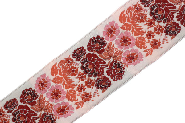50 mm Red Floral Embroidered Ribbon Sewing Trim Craft Ribbon Jacquard Trim, Woven Trim Border 50097