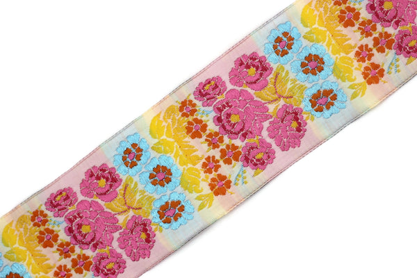 50 mm colorful Floral Embroidered ribbon (1.96 inches, Vintage Jacquard, Floral ribbon, Sewing trim, Jacquard trim, Jacquard ribbon, 50097