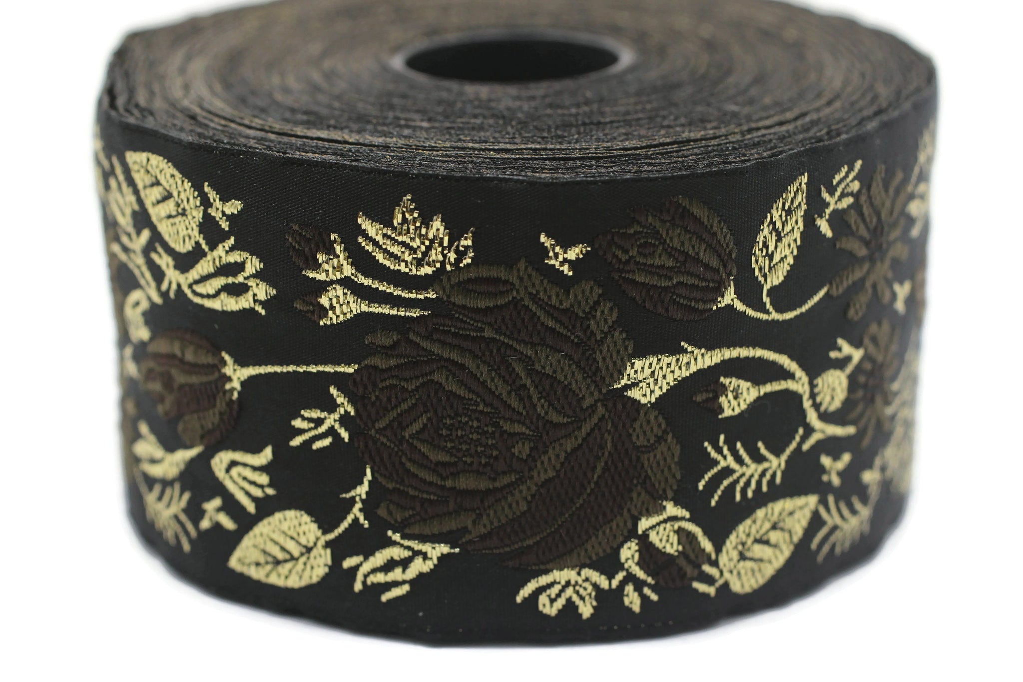 50 mm Brown / Black Floral Jacquard trim (1.96 inches) rose embroried Ribbon, Decorative Craft Ribbon, Jacquard Ribbon Trim, 50089