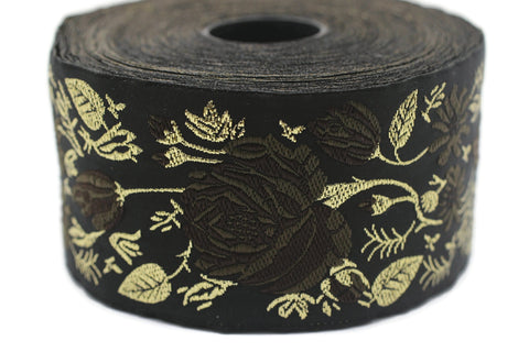 50 mm Brown / Black Floral Jacquard trim (1.96 inches) rose embroried Ribbon, Decorative Craft Ribbon, Jacquard Ribbon Trim, 50089