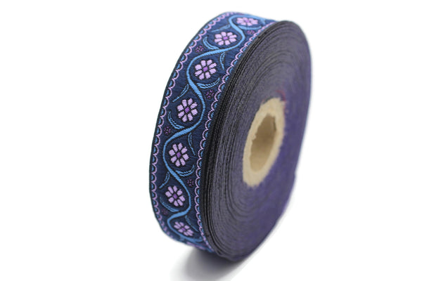 22 mm purple Floral Embroidered ribbon (0.86 inches), Vintage Jacquard, Floral ribbon, Floral trim, woven jacquard, jacquard ribbons, 22938