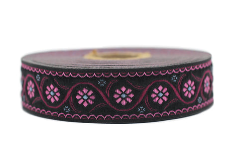 22 mm Pink Floral Embroidered ribbon (0.86 inches), Vintage Jacquard, Floral ribbon, Floral trim, woven jacquard, jacquard ribbons, 22938