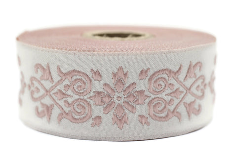 35 mm Pink Victorian Jade Jacquard Ribbon 1.37 (inch) | Embroidered Bordure | Fabric Tapestry for Embellishment Craft Home Decor | 35271