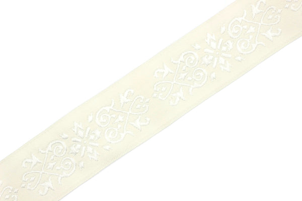 35 mm White-Beige Victorian Jade Jacquard Ribbon 1.37 (inch) | Embroidered Bordure | Fabric Tapestry for Embellishment Craft | 35271