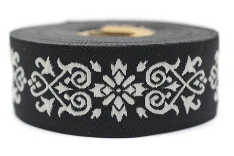 35mm Gray-Black Victorian Jade Jacquard Ribbon 1.37 inch | Embroidered Bordure | Fabric Tapestry for Embellishment Craft Home Decor |35271