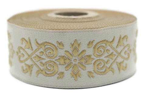 35 mm Golden Victorian Jade Jacquard Ribbon 1.37 (inch) | Embroidered Bordure | Fabric Tapestry for Embellishment Craft Home Decor | 35271