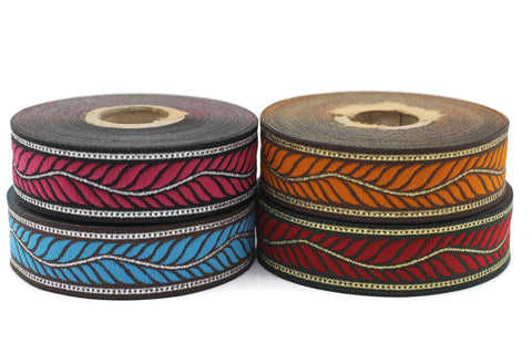 22 mm Colorfull Feather Ribbon, 0.86 inches, jacquard ribbon, jacquard trim, Dog Collar Ribbon, ribbon trim, vintage trim, ribbons, 22132