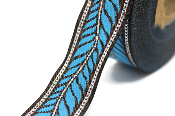 22 mm Blue Feather Ribbon, 0.86 inches, jacquard ribbon, jacquard trim, Dog Collar Ribbon, ribbon trim, vintage trim, ribbons, 22132