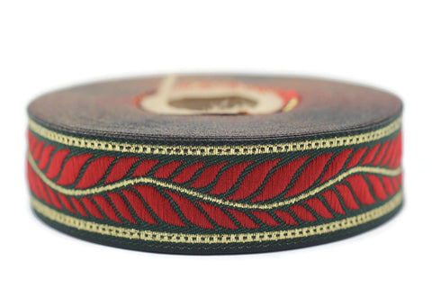 22 mm Red Feather Ribbon, 0.86 inches, jacquard ribbon, jacquard trim, Dog Collar Ribbon, ribbon trim, vintage trim, ribbons, 22132