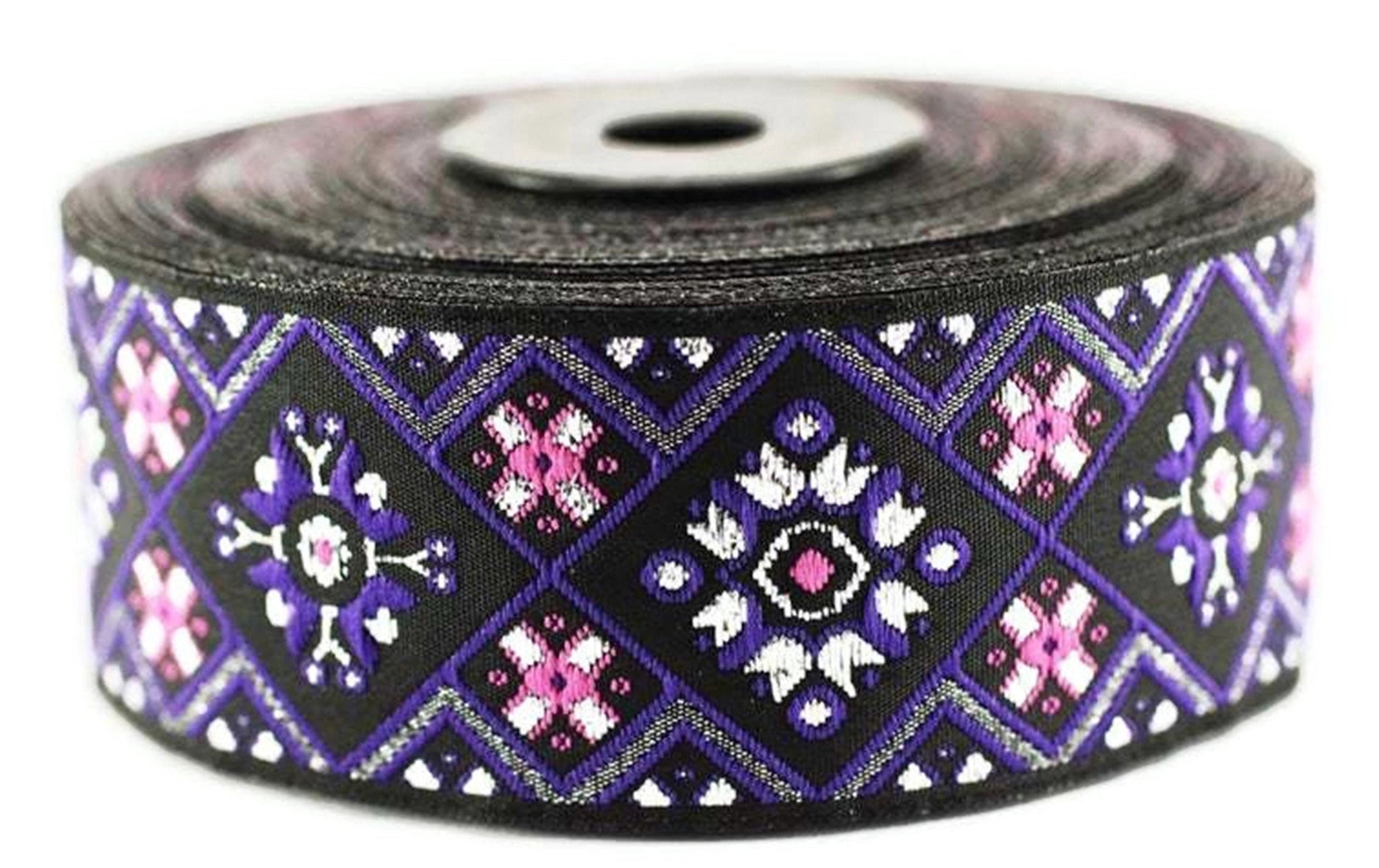35 mm Purple Geometric Ribbon, (1.37 inches, Geometric trim, jacquard trim, craft supplies, vintage trim, Brocade Ribbon, 35975