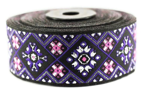 35 mm Purple Geometric Ribbon, (1.37 inches, Geometric trim, jacquard trim, craft supplies, vintage trim, Brocade Ribbon, 35975