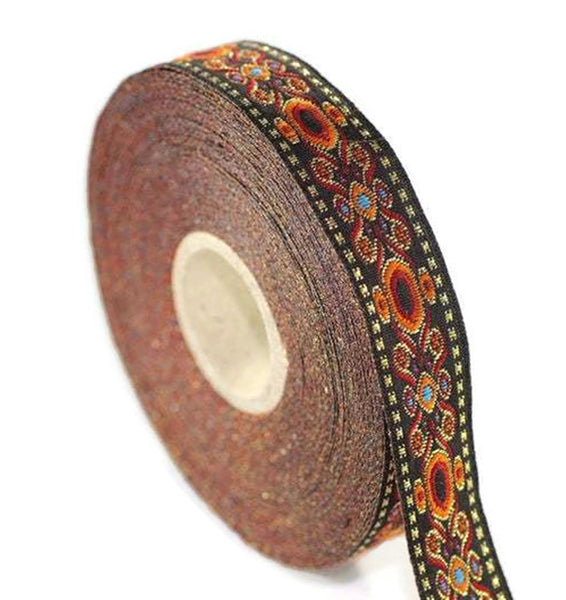 16 mm Orange  Jacquard trims (0.62 inches,  medieval embroidered trim, medieval  ribbon, woven ribbon, woven jacquard, sewing trim