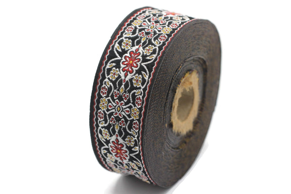 35 mm black&red yuzen jacquard ribbon (1.37 inches), jacquard trim, otantic ribbon,  jacquard ribbons, fabric ribbon, vintage trim, 35939