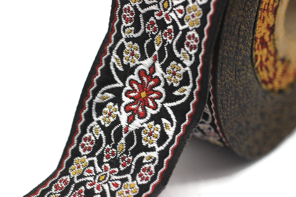 35 mm black&red yuzen jacquard ribbon (1.37 inches), jacquard trim, otantic ribbon,  jacquard ribbons, fabric ribbon, vintage trim, 35939