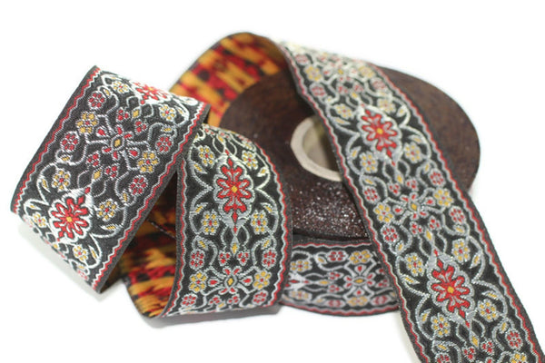 35 mm black&red yuzen jacquard ribbon (1.37 inches), jacquard trim, otantic ribbon,  jacquard ribbons, fabric ribbon, vintage trim, 35939
