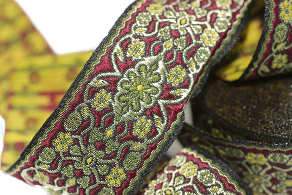 25 mm Yellow&Green Jacquard ribbon 0.98 inches, Decorative Craft Ribbon, Sewing, Jacquard ribbons, Trim, woven ribbons, collar supply, 25939