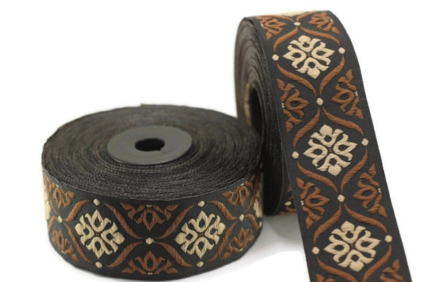 35 mm Brown Mediterranean Ribbon  (1.37 inches), Jacquard ribbon,  jacquard trim, fabric wide trims, craft supplies, vintage trim, 35973