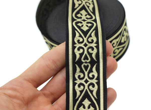 35 mm Royal Celtic Heart Jacquard ribbons, Gold/Black (1.37 inches), Jacquard trim, ribbon trim, trimming, sewing trims, 35068