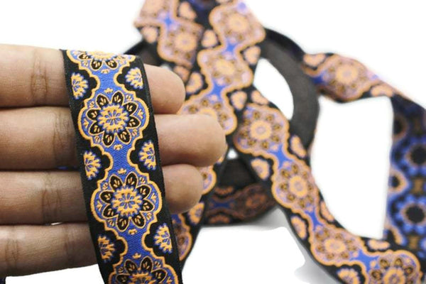 25 mm Orange Floral ribbon, Jacquard ribbon, 0.98 inches, Decorative ribbon, Craft Ribbon, Jacquard trim, costume ribbon, sewing trim, 25707