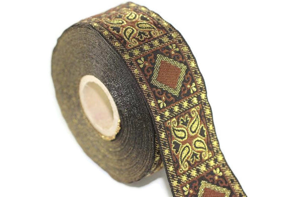 25 mm Brown Geometric Jacquard trim (0.98 inches), vintage Ribbon, Decorative Craft Ribbon, Sewing, Jacquard ribbon, Trim, 25587