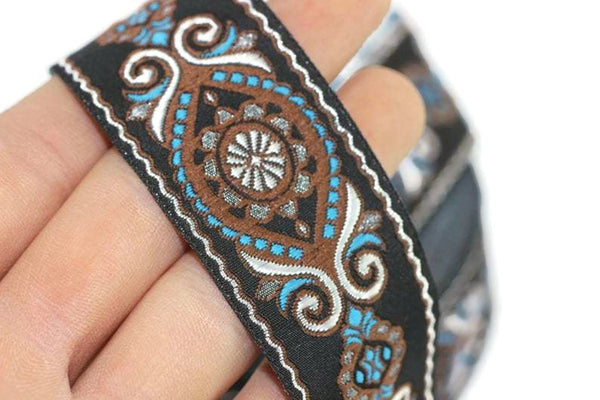 25 mm Blue&Brown Jacquard trims (0.98 inches), jacquard, Decorative Craft Ribbon, Sewing trim, woven trim, embroidered ribbon, 25950
