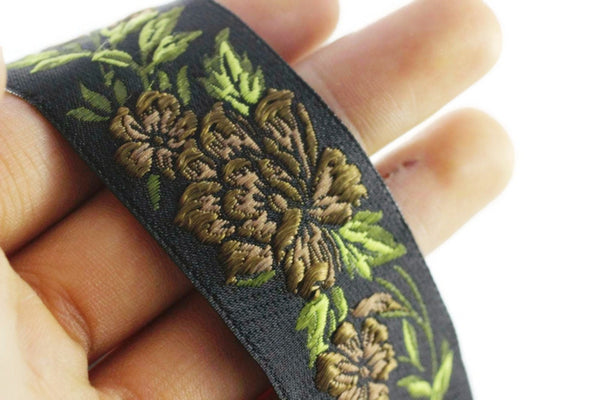35 mm Brown / Black Floral Jacquard trim (1.37 inches, vintage Ribbon, Decorative Craft Ribbon, Floral Jacquard Ribbon, towel trim, 35096