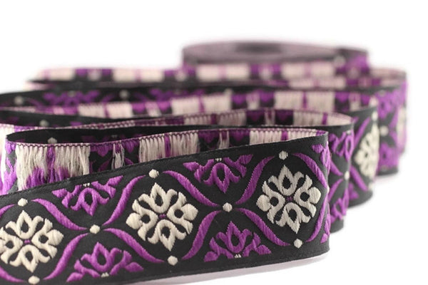 35 mm Cream/Lilac Mediterranean Ribbon (1.37 inches), Jacquard ribbon,  jacquard trim, fabric wide trims, craft supplies, trim, 35973