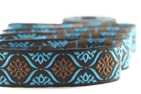 35 mm Brown/Blue Mediterranean Ribbon (1.37 inches), Jacquard ribbon,  jacquard trim, fabric wide trims, craft supplies, trim, 35973