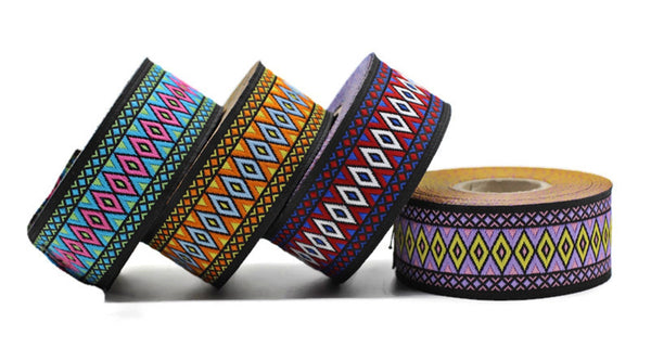 28 mm Purple&Yellow Diamond Jacquard ribbon (1.10 inches), Diamond ribbon,  dog colar ribbons,  Sewing, Jacquard ribbon, Trim, Ribbon, 28119