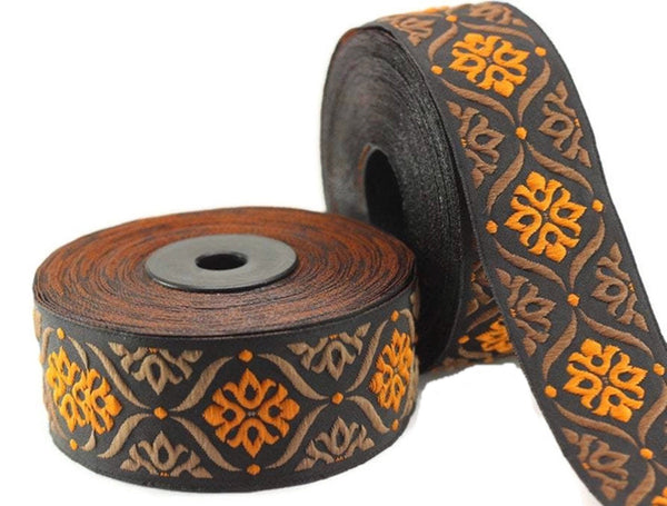 25 mm Brown/Orange Mediterranean Ribbon (0.98 inch), Jacquard ribbons, jacquard trim, fabric wide trims, craft supplies, vintage trim, 25973