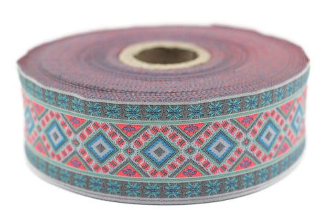 35 mm Colorfull Geometric Motif Ribbon (1.37 inches), Vintage Jacquard, Sewing Trim, Large ribbon, jacquard ribbon, bag strap, 35996