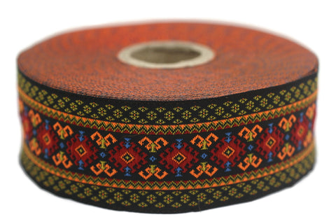 35 mm Orange Mosaic Motif Jacquard Ribbon (1.37 inches), Vintage Jacquard, Sewing Trim, Huge Trim , Large ribbon, jacquard ribbon, 35997